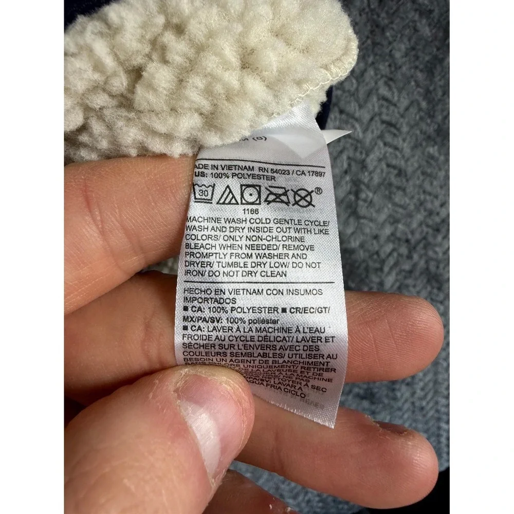 Old Navy Sherpa Vest Boys M (8) Cream‎ Blue Utility Pocket Mock Neck Full Zip